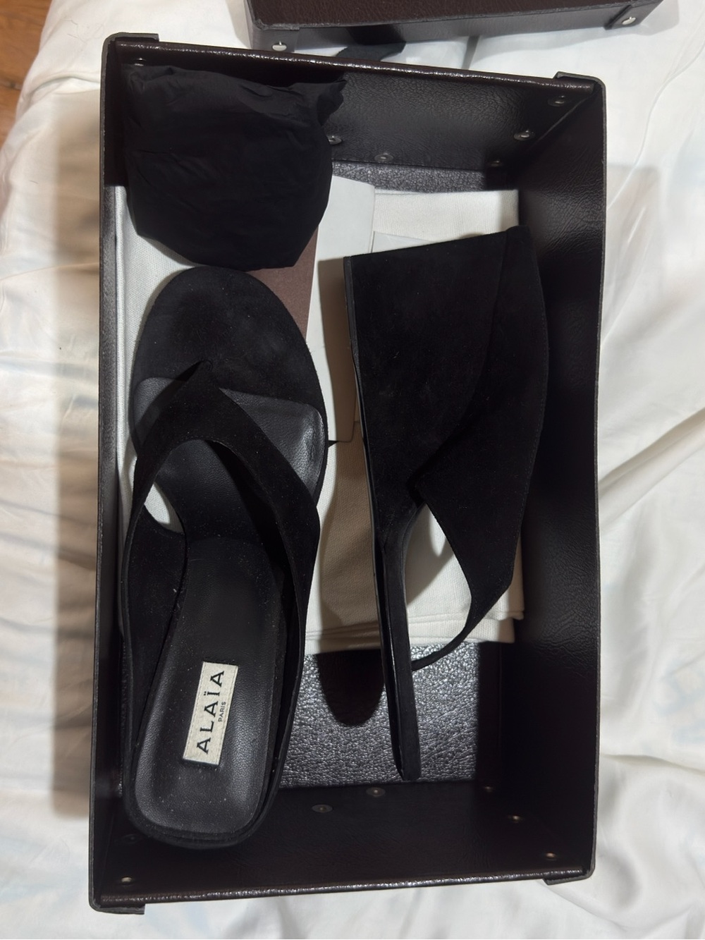 Alaia Black Suede Slingback Wedge Mules